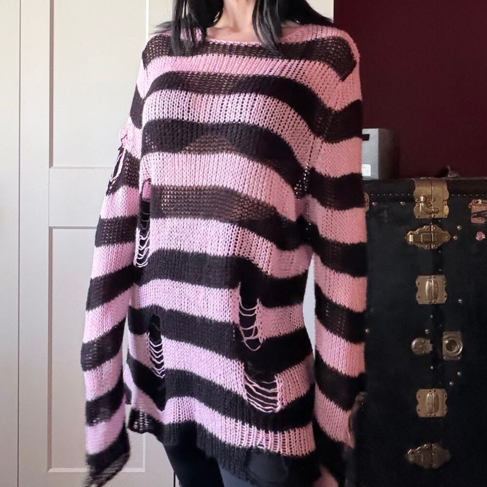 pink and black striped oversized killstar sweater